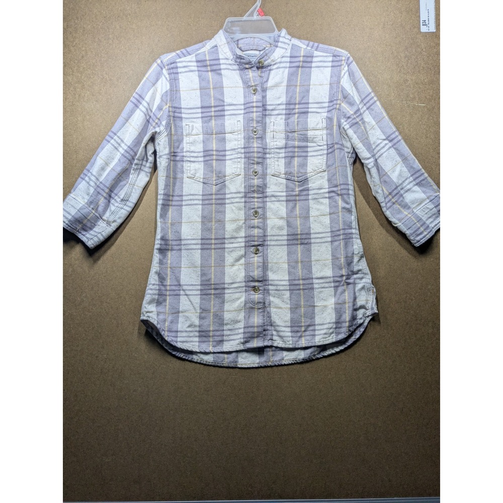 Carhartt Womens Plaid Band Collar Button Down Shirt Purple Yellow XS 104231 E14